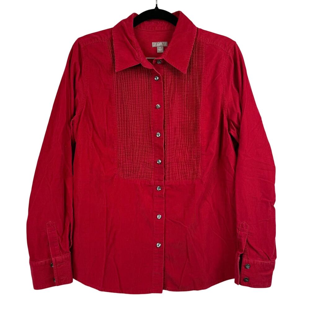 J.Jill Red Corduroy Button-Up Shirt Women’s Medium Cottagecore Scandi Girl